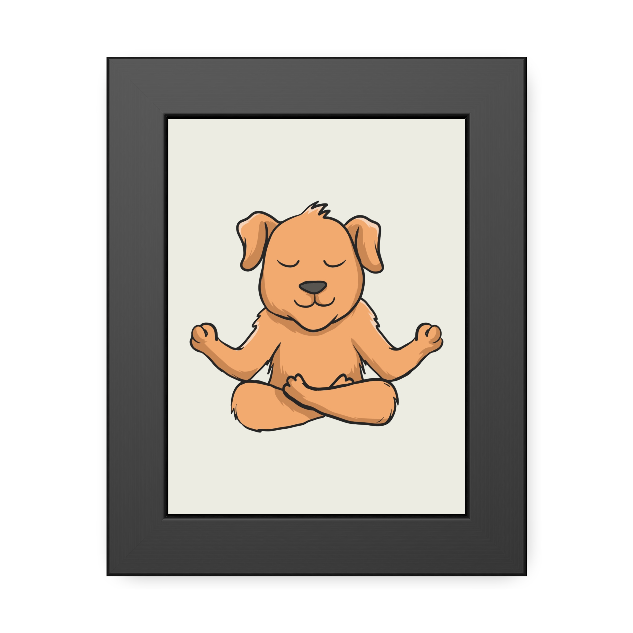 Meditating Puppy Framed Poster — Cute Yoga Dog Wall Art for Nursery & Home