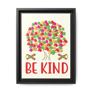 Be Kind Puzzle Tree Matte Canvas Print — Framed Inspirational Wall Art