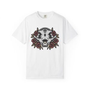 Third Eye Ram Skull with Roses T-shirt | Occult Floral Graphic